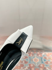 CASSANDRA BALLET FLAT IN WHITE MIX BLACK SMOOTH LAMBSKIN