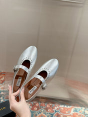 ALAIA MARY JANE IN SILVER LAMBSKIN WITH SILVER HARDWARE