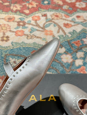 ALAIA MARY JANE IN SILVER LAMBSKIN WITH SILVER HARDWARE