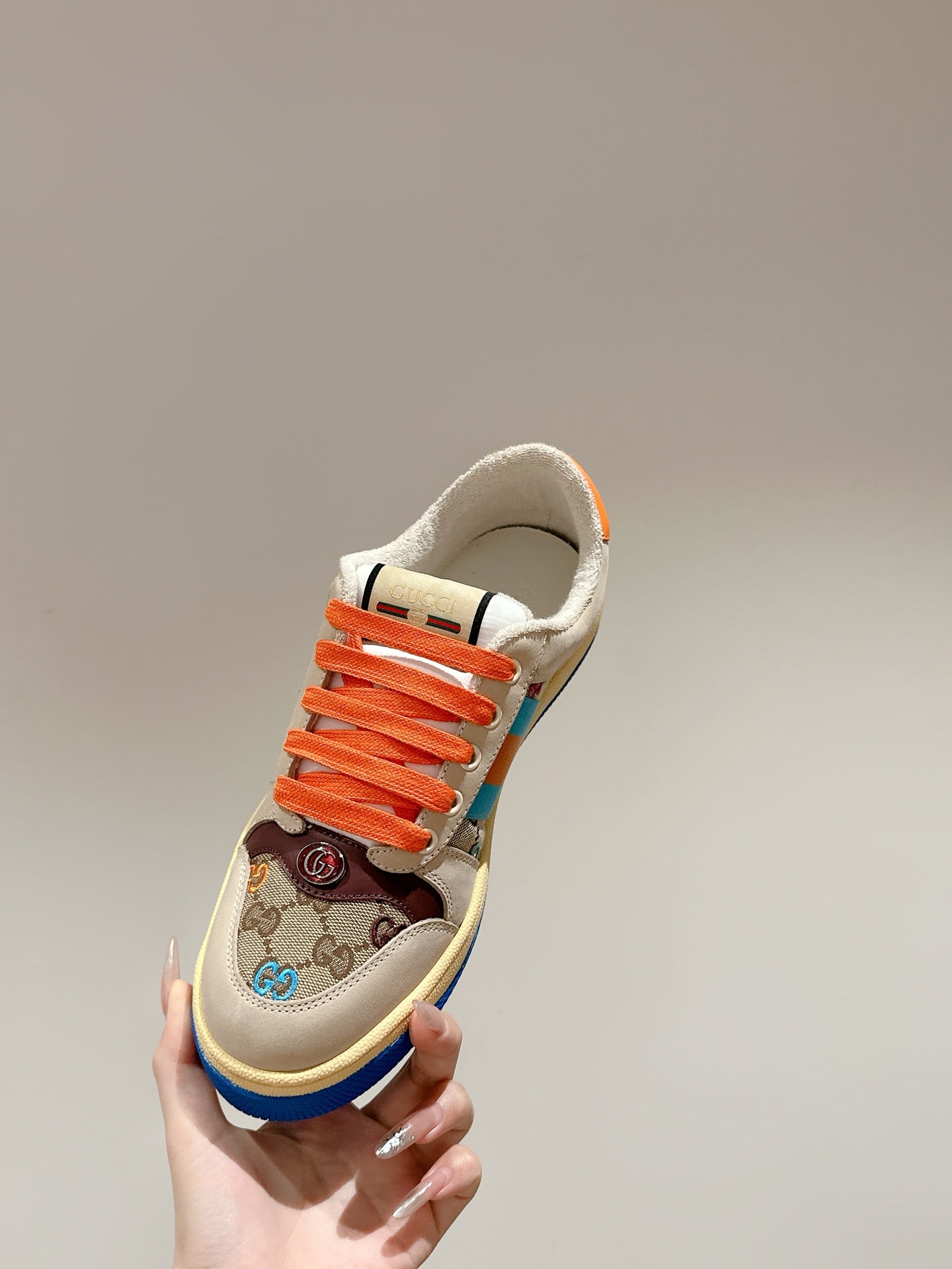 GUCCI 26S SCREENER SNEAKER IN MULTICOLOR SUEDE AND CANVAS STYLE 2