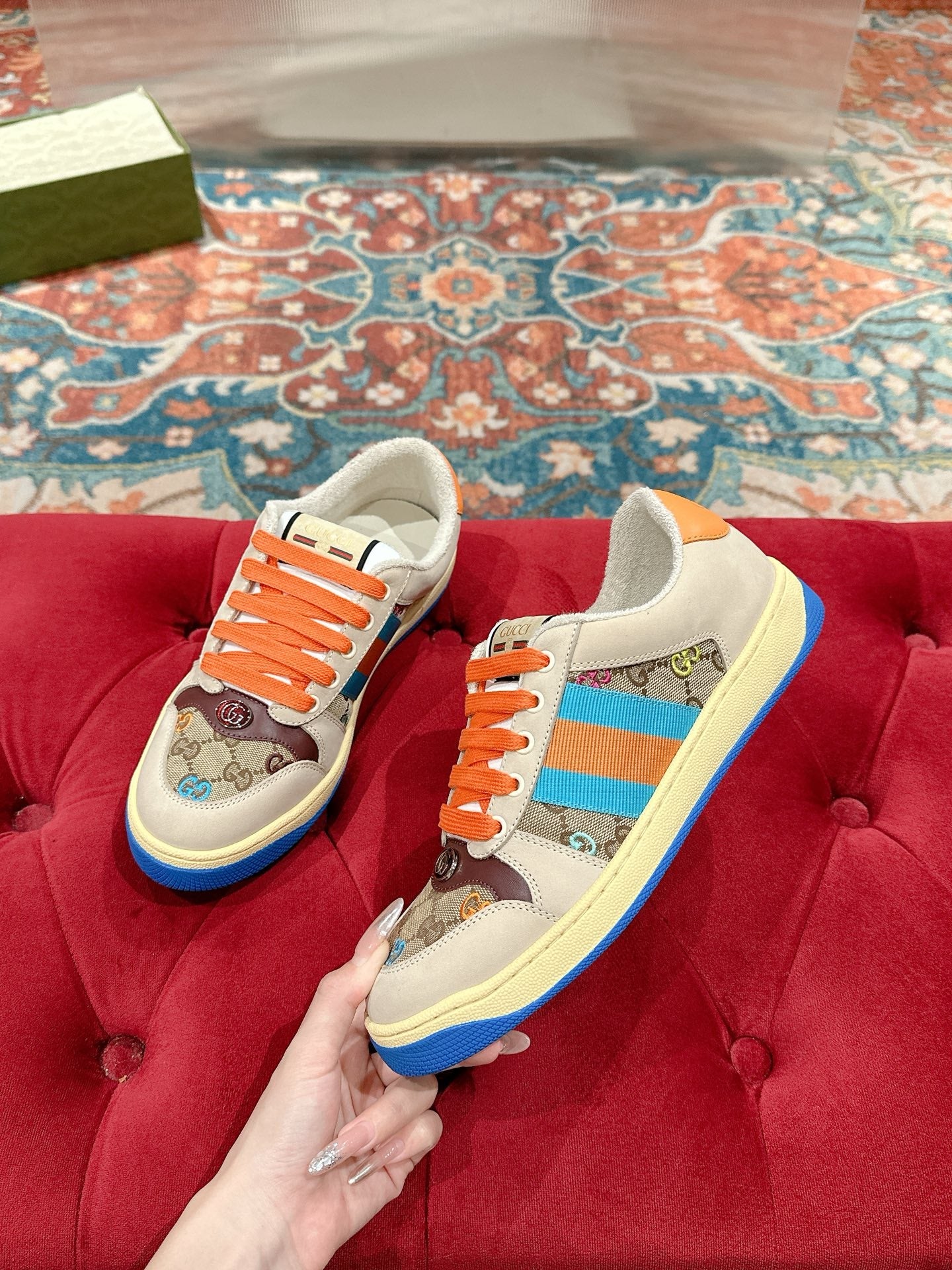 GUCCI 26S SCREENER SNEAKER IN MULTICOLOR SUEDE AND CANVAS STYLE 2