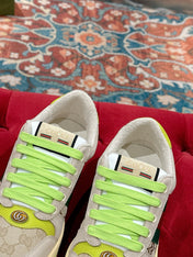 GUCCI 26S SCREENER SNEAKER IN BEIGE MIX LIGHT GREEN SUEDE