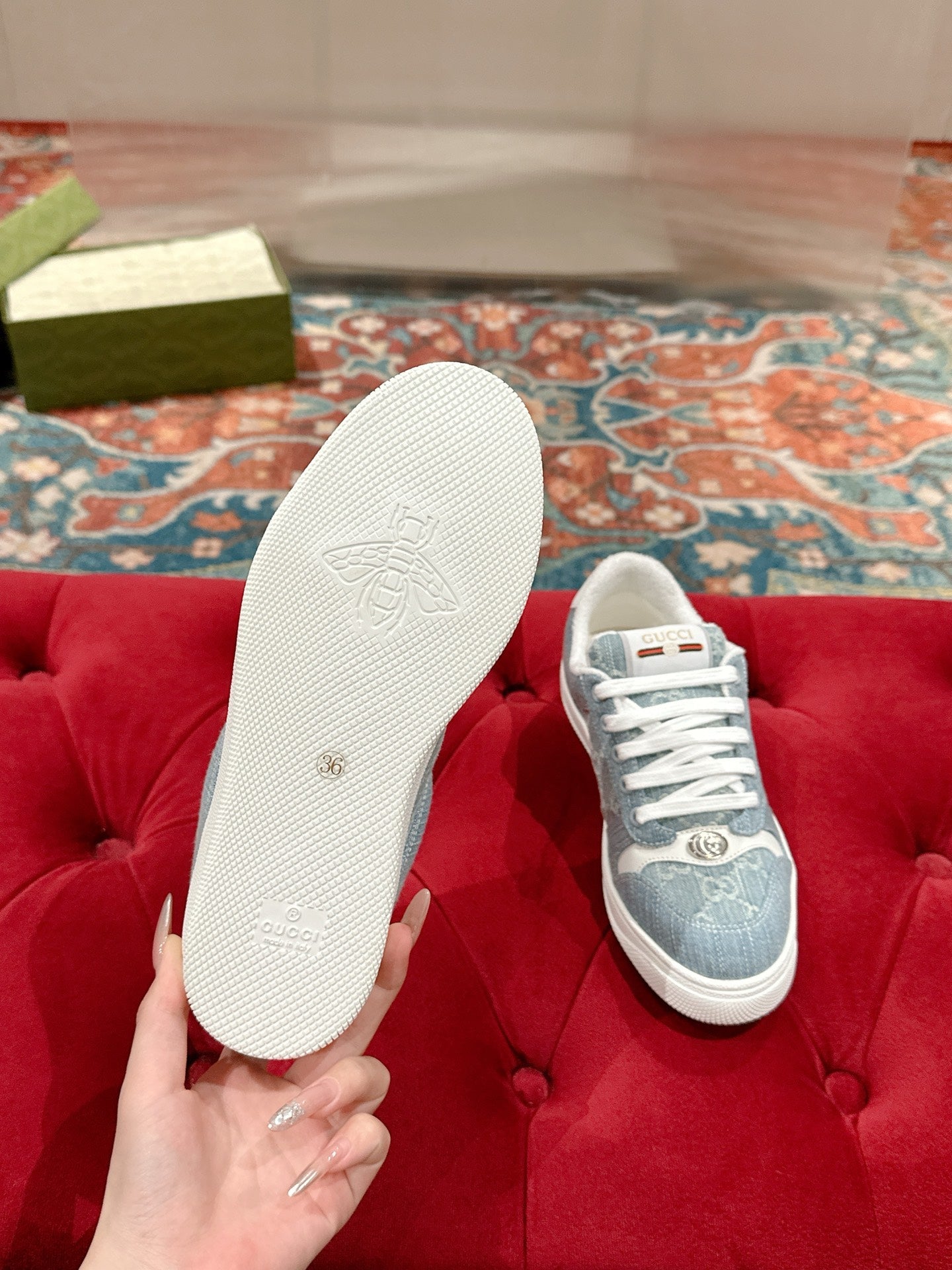 GUCCI 26S SCREENER SNEAKER IN LIGHT BLUE DENIM