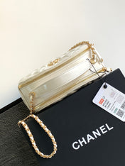CC CLASSIC MINI 20 CLUTCH WITH STRAP IN GLOSSY WHITE CALFSKIN