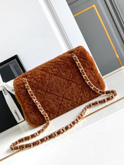 CHANEL 25S FLAP BAG 23.5 CM IN BROWN WOOL AND LAMBSKIN