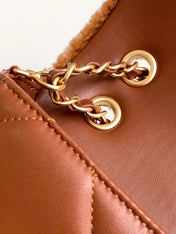 CHANEL 25S FLAP BAG 23.5 CM IN BROWN WOOL AND LAMBSKIN