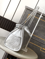 CHANEL 25S HOBO BAG 40 CM IN SILVER LAMBSKIN