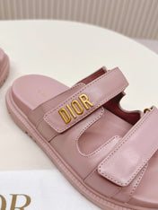 DIOR CLASSIC DOUBLE-STRAP SLIDES 25S IN BABY PINK CALFSKIN