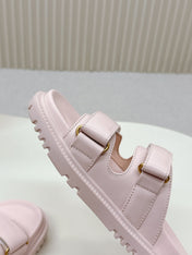 DIOR CLASSIC DOUBLE-STRAP SLIDES 25S IN PASTEL PINK CALFSKIN WITH GOLD HARDWARE