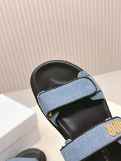 DIOR BACK-STRAP SANDALS 25S IN BLUE DENIM AND BLACK CALFSKIN WITH GOLD HARDWARE