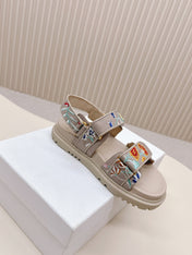 DIOR BACK-STRAP SANDALS 25S IN BEIGE CALFSKIN EMBROIDERED WITH PETITES FLEURS