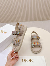 DIOR BACK-STRAP SANDALS 25S IN BEIGE CALFSKIN EMBROIDERED WITH PETITES FLEURS