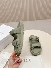 DIOR CLASSIC DOUBLE-STRAP SLIDES 25S IN LIGHT MOSS GREEN CALFSKIN
