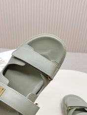 DIOR CLASSIC DOUBLE-STRAP SLIDES 25S IN LIGHT MOSS GREEN CALFSKIN