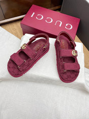 GG CLASSIC SANDALS 25S IN RED FABRIC WITH GOLD HARDWARE