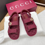 GG CLASSIC SANDALS 25S IN RED FABRIC WITH GOLD HARDWARE