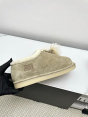 MIUMIU 26S ANKLE SHEARLING BOOTS IN TAUPE BEIGE SUEDE
