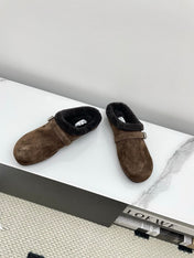 ALAIA 26S MULE IN DARK BROWN SUEDE AND WOOL