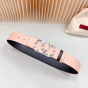 Vlogo Brown Black White Stone Silver Buckle Belt 40mm Black Light Pink Leather