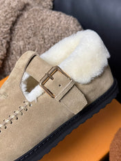COLORADO COMFORT MARY JANE IN KHAKI BROWN SUEDE AND SHEARLING LINING