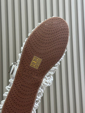 ALAIA MARY JANE FLATS 25S IN WHITE MESH CALSKIN WITH SILVER HARDWARE