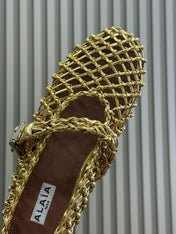 ALAIA MARY JANE FLATS 25S IN GOLD MESH CALSKIN WITH SILVER HARDWARE