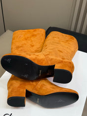 CELINE 26S HIGH-TOP BOOTS IN ORANGE BROWN SUEDE