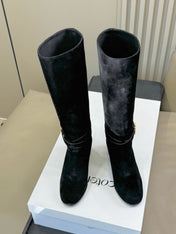CELINE 26S HIGH-TOP BOOTS IN BLACK SUEDE WITH GOLD HARDWARE
