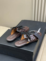 PRADA 25S COLLAPSE MULES IN DARK BROWN CALFSKIN