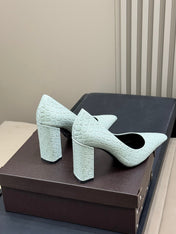 ALAIA 25S POINTY TOE PUMPS 90MM IN CELADON GREEN CALFSKIN