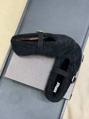 ALAIA 25S COZY MARY JANE SHEARLING FLATS IN BLACK