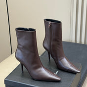 YSL 26S ZIPPERED HEELED BOOTS IN DUSTY BROWN CALFSKIN