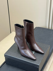 YSL 26S ZIPPERED HEELED BOOTS IN DUSTY BROWN CALFSKIN
