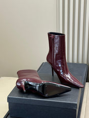YSL 26S ZIPPERED HEELED BOOTS IN DARK RED SHINY CALFSKIN