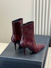 YSL 26S ZIPPERED HEELED BOOTS IN DARK RED SHINY CALFSKIN