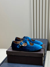 ALAIA 26S MARY JANE BALLET FLATS IN DARK BLUE VELVET