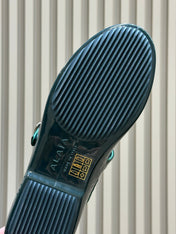 ALAIA 26S MARY JANE BALLET FLATS IN DARK GREEN MESH AND GLOSSY CALFSKIN