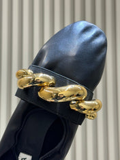 ALAIA 26S KNIT BALLET FLATS IN BLACK LAMBSKIN WITH GOLD HARDWARE