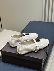 ALAIA 26S KNIT BALLET FLATS IN OFF WHITE SUEDE