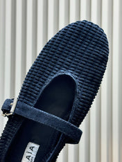 ALAIA 26S KNIT BALLET FLATS IN BLACK SUEDE