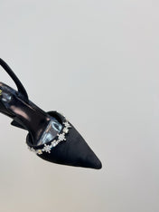 FENDI CRYSTAL HIGH-HEELED SLINGBACK 7 CM IN BLACK  SUEDE