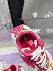 STAPLER SNEAKER IN WHITE, PINK, NEON YELLOW AND SILVER POLYURETHANE AND POLYESTER