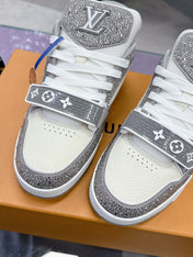 LV 26S TRAINER SNEAKERS IN WHITE GREY CALFSKIN WITH RHINESTONE