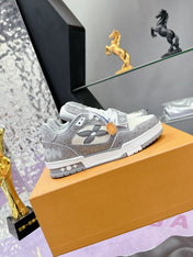 LV 26S TRAINER SNEAKERS IN WHITE GREY CALFSKIN WITH RHINESTONE