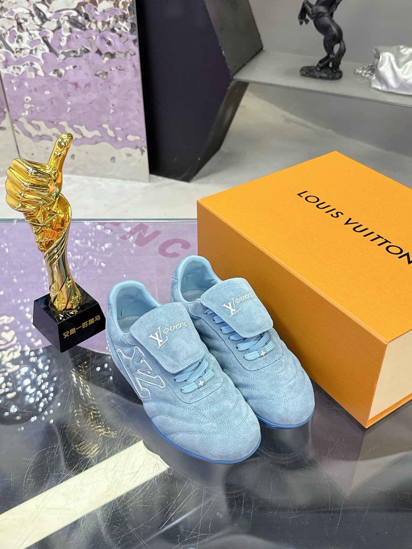 LV 26S FOOTPRINT SOCCER SNEAKERS IN BLUE SUEDE