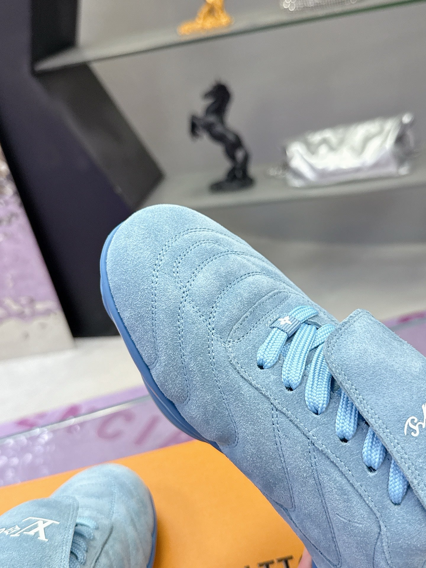 LV 26S FOOTPRINT SOCCER SNEAKERS IN BLUE SUEDE