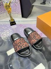 LV 26S SLIDE SANDALS IN BLACK BROWN CALFSKIN AND CANVAS