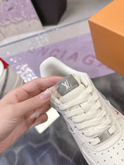 LV 26S DUNK LOW SNEAKERS IN WHITE GREY MONOGRAM SWOOSH CALFSKIN