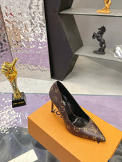 LV 26S POINTED TOE PUMPS 85MM IN DARK BROWN MONOGRAM CALFSKIN