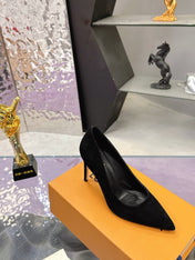 LV 26S POINTED TOE PUMPS 85MM IN BLACK SUEDE
